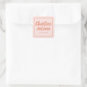 Pastel Red roze handschrift Retro Weddenschap Vierkante Sticker