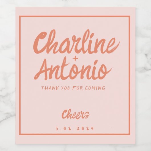 Pastel Red roze handschrift Retro Weddenschap Wijn Etiket (Enkel label)