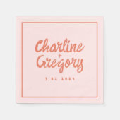 Pastel Red roze handschrift Retro Wedding Napkins Servet (Voorkant)