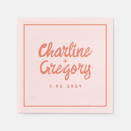 Pastel Red roze handschrift Retro Wedding Napkins Servet (Voorkant)