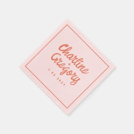 Pastel Red roze handschrift Retro Wedding Napkins Servet (Hoek)