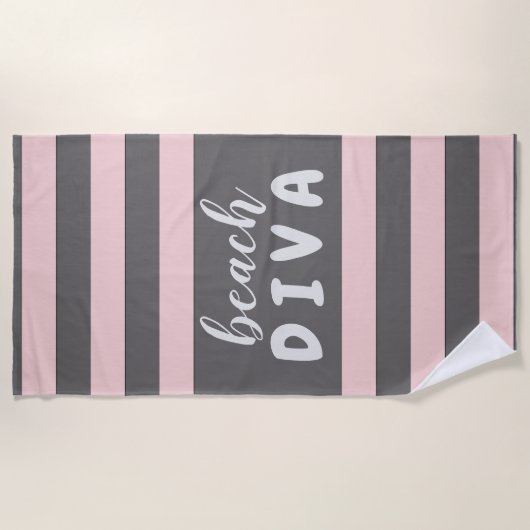 Pastel Red Stripes met Custom Text Beach DIVA Strandlaken (Voorkant)
