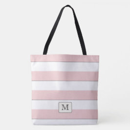 Pastel Red Stripes op elk kleurenmonogram Tote Bag