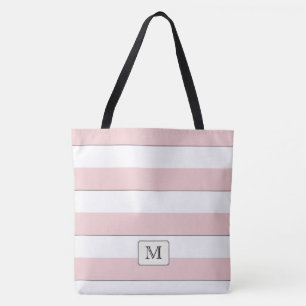 Pastel Red Stripes op elk kleurenmonogram Tote Bag