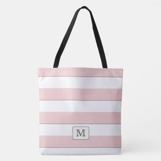 Pastel Red Stripes op elk kleurenmonogram Tote Bag (Voorkant)