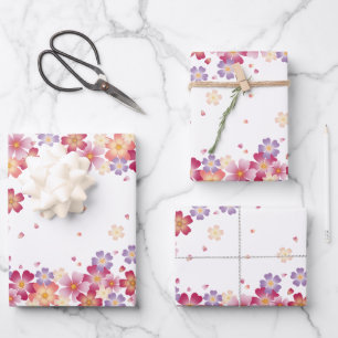 Pastel regen van pruimen- en kersenbloesem inpakpapier vel