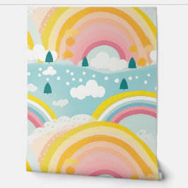 Pastel Regenbogen en Wolken Kwekerij Behang