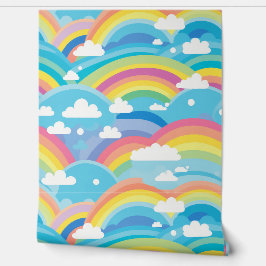 Pastel Regenbogen en Wolken Kwekerij Behang