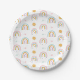 Pastel regenbogen en zonnen verjaardagsfeest bordj papieren bordje