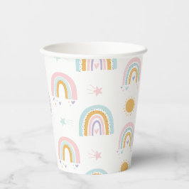 Pastel regenbogen en zonnen verjaardagsfeestje papieren bekers