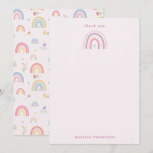 Pastel Regenbogen Meisjesachtige Wilde Bloemen & H Bedankkaart (Voorkant / Achterkant)