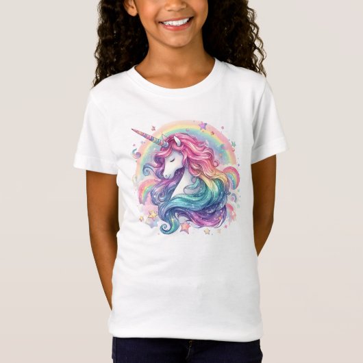 Pastel Regenbogen Met Eenhoorn T-shirt (Voorkant)