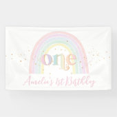 Pastel Regenboog 1e Verjaardagsfeestje Achtergrond Spandoek (Horizontaal)