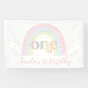 Pastel Regenboog 1e Verjaardagsfeestje Achtergrond Spandoek