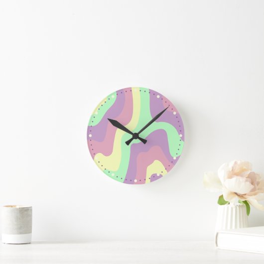 Pastel Regenboog Abstract Wavy Line Pattern Ronde Klok (Huis)