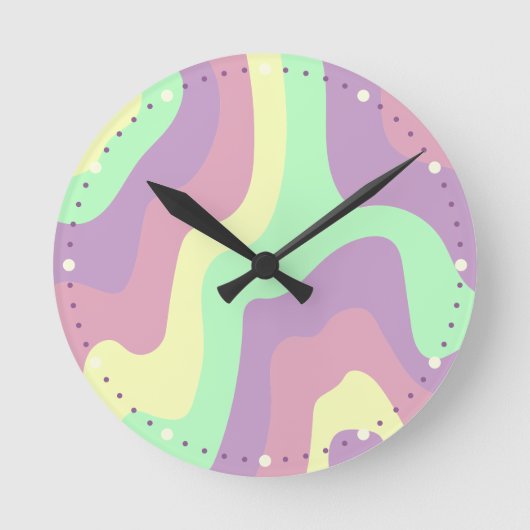 Pastel Regenboog Abstract Wavy Line Pattern Ronde Klok (Voorkant)