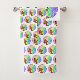 Pastel Regenboog Afro Portret Groovy Retro Krullen Bad Handdoek