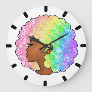 Pastel Regenboog Afro Portret Groovy Retro Krullen Grote Klok