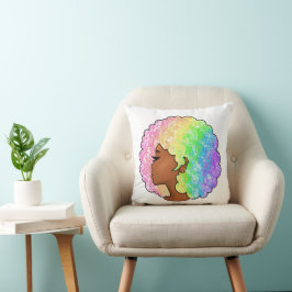 Pastel Regenboog Afro Portret Groovy Retro Krullen Kussen