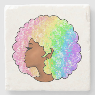 Pastel Regenboog Afro Portret Groovy Retro Krullen Stenen Onderzetter