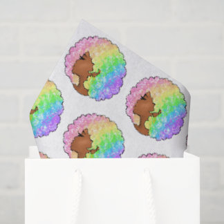Pastel Regenboog Afro Portret Groovy Retro Krullen Tissuepapier
