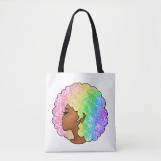 Pastel Regenboog Afro Portret Groovy Retro Krullen Tote Bag
