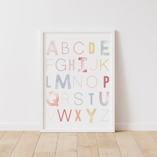 Pastel Regenboog Alfabet ABC Kinderkamer Decor Poster