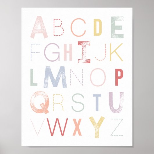 Pastel Regenboog Alfabet ABC Kinderkamer Decor Poster (Voorkant)