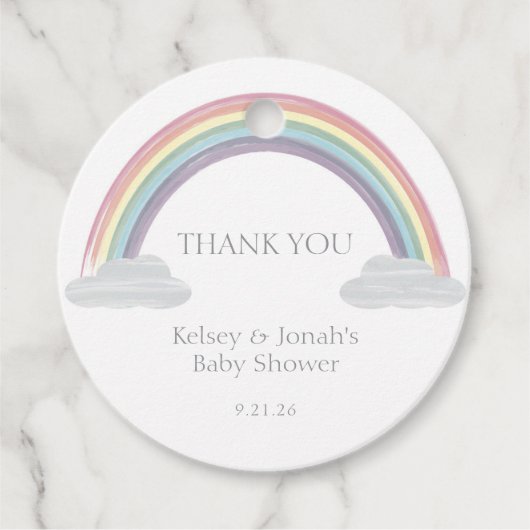 Pastel Regenboog Baby Shower Bedankjes Labels (Voorkant)