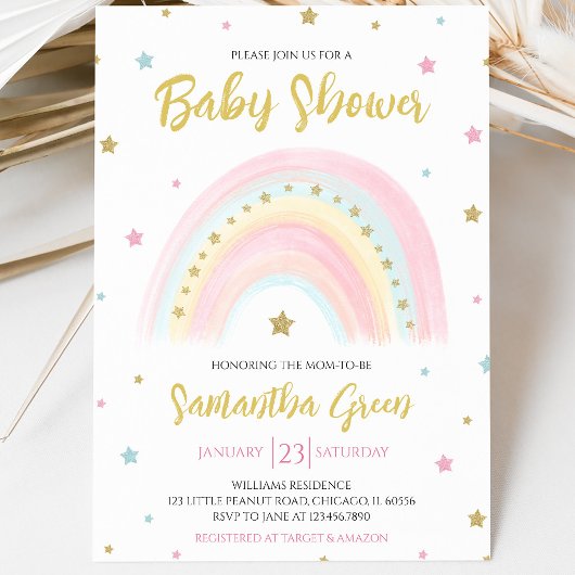 Pastel Regenboog Baby Shower Kaart