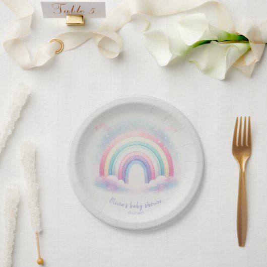 Pastel Regenboog Baby shower Papier Bord (Huwelijk)