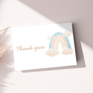 Pastel Regenboog Baby Shower Wolk Ster Bericht Bedankkaart