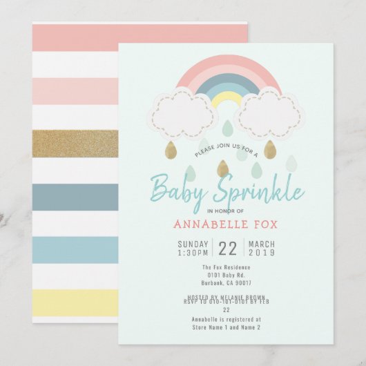Pastel Regenboog Baby Sprinkle Shower Kaart (Voorkant / Achterkant)