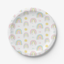Pastel regenboog babyshower papieren bord