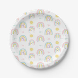 Pastel regenboog babyshower papieren bord