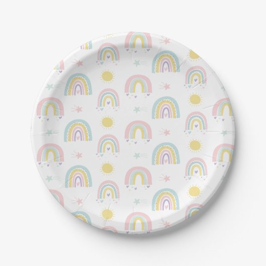 Pastel regenboog babyshower papieren bord (Voorkant)