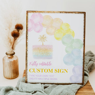 Pastel Regenboog Ballon Verjaardag Custom Sign Poster