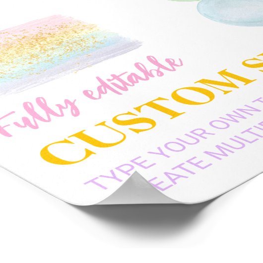 Pastel Regenboog Ballon Verjaardag Custom Sign Poster (Hoek)