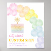 Pastel Regenboog Ballon Verjaardag Custom Sign Poster (Voorkant)
