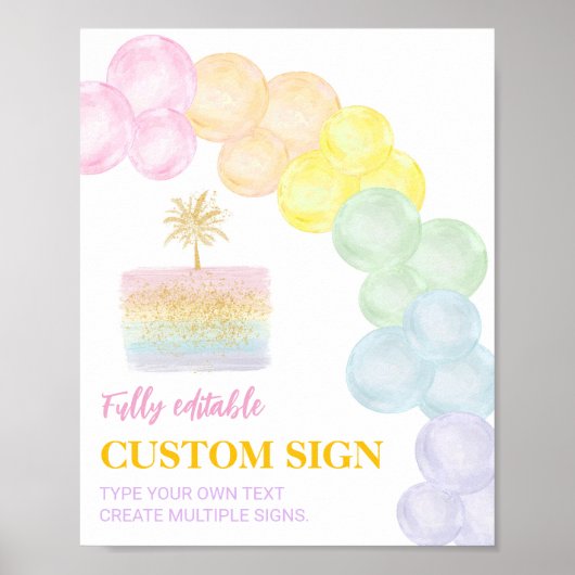 Pastel Regenboog Ballon Verjaardag Custom Sign Poster (Voorkant)