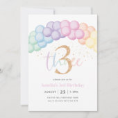 Pastel Regenboog Ballonboog 3e Verjaardagsfeestje Kaart (Voorkant)