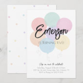 Pastel Regenboog Ballonnen Verjaardagsfeest Uitnod Kaart (Voorkant / Achterkant)