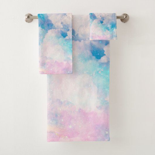 Pastel regenboog bewolkte hemel esthetisch bad handdoek (Insitu)