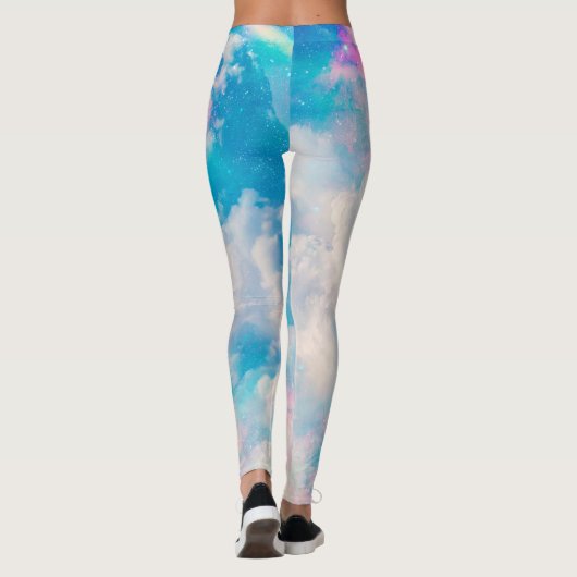 Pastel regenboog bewolkte hemel esthetisch leggings (Achterkant)