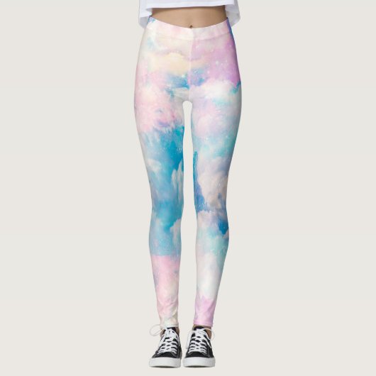 Pastel regenboog bewolkte hemel esthetisch leggings (Voorkant)
