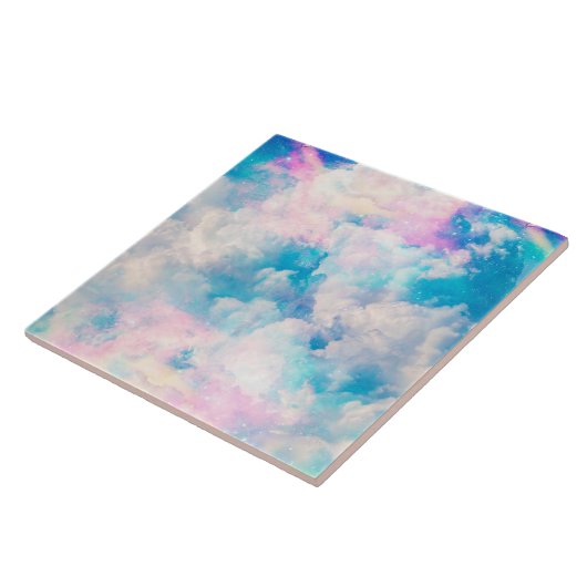 Pastel regenboog bewolkte hemel esthetisch tegeltje (Zijkant)
