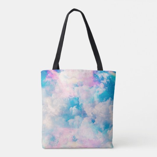 Pastel regenboog bewolkte hemel esthetisch tote bag (Achterkant)