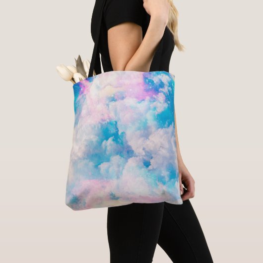 Pastel regenboog bewolkte hemel esthetisch tote bag (Dichtbij)