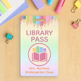 Pastel Regenboog Bibliotheekpas Badge voor Leraren