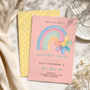 Pastel Regenboog Bloem 3e Verjaardag Kaart